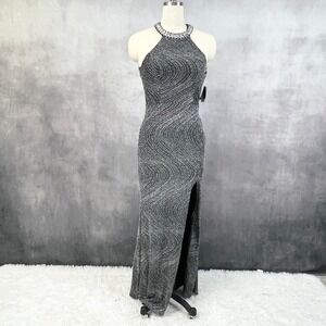 City Triangles Womens Gown Size 9 Metallic Beaded Halter HOCO Formal‎ Prom Y2K